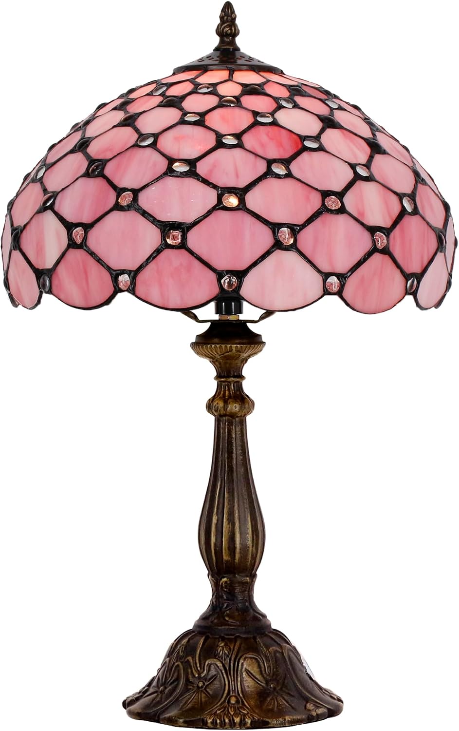 Tiffany Lamp Touch Control Table Lamp Pink Bead Style Stained Glass Desk Light 12X12X19 Inches Reading Light for Bedroom Living Room Home Decor Gift