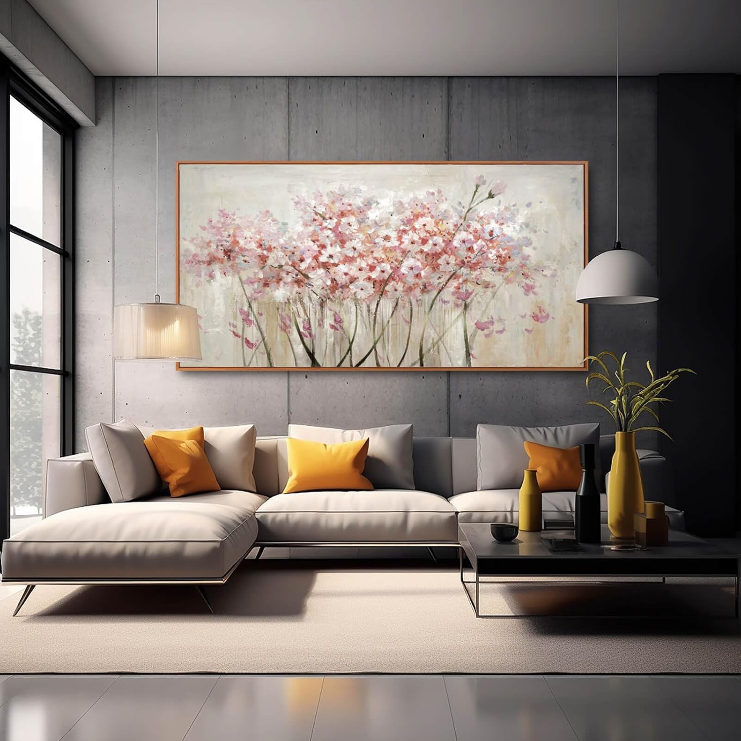 Pink Large Framed Canvas Wall Art Botanical Photo Canvas 29'x58' Artwork for Living Room Kitchen Women Room Decor for Bedroom