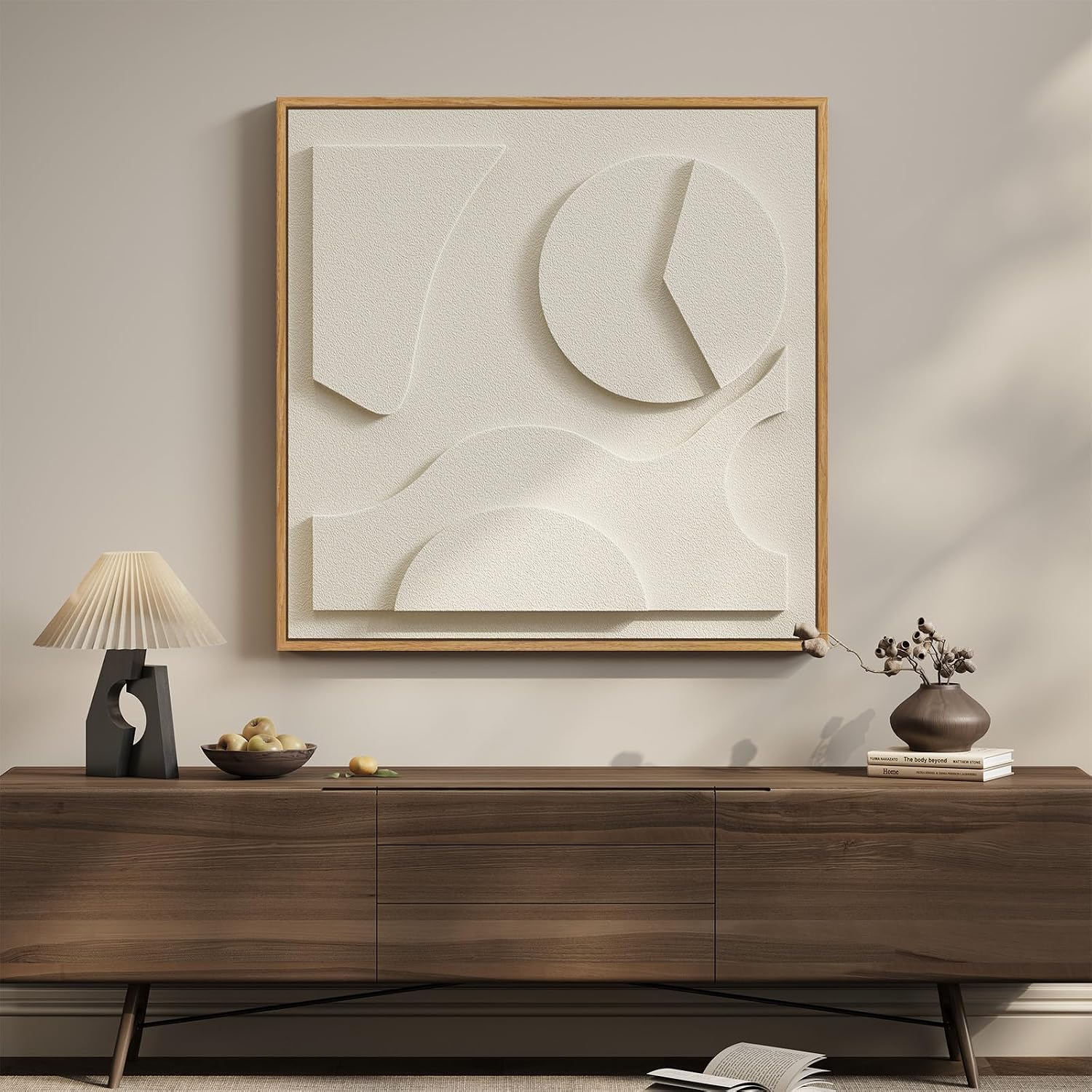 Large 3D Textured Framed White Abstract Wall Art, Square Modern Paintings Artwork for Walls, Minimalist White Geometric Block Pictures for Living Room Bedroom Office Hallway Wall Decor 30x30 In