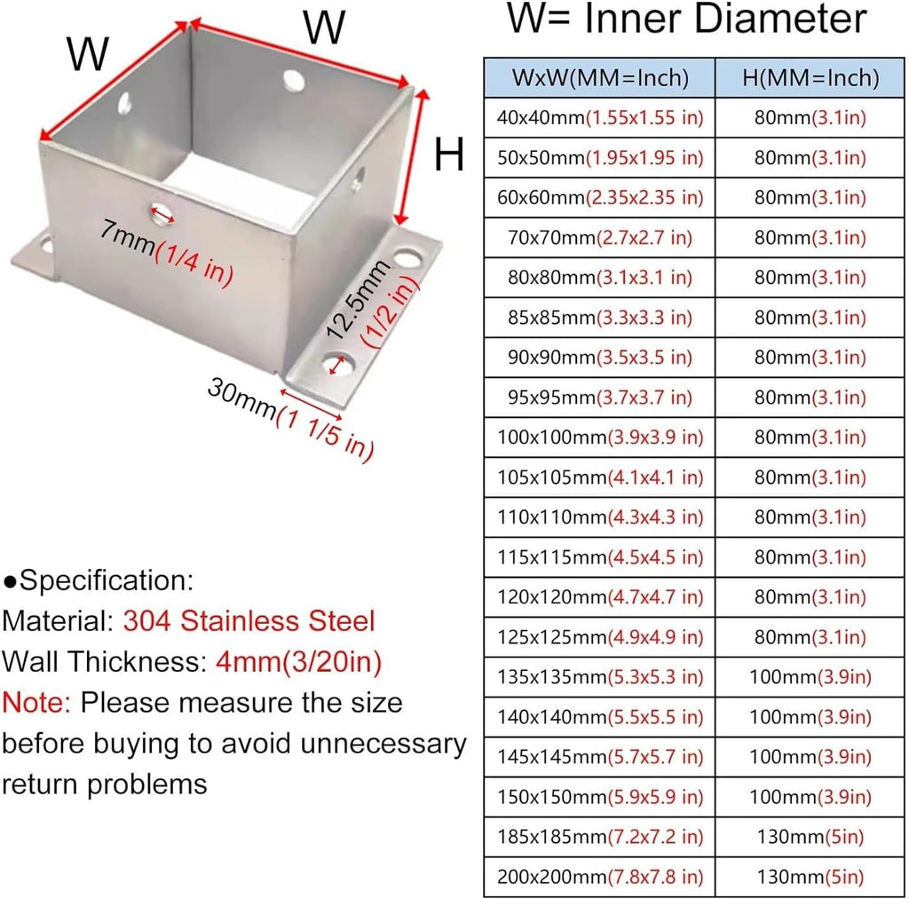 Fence Post Brackets 4 Pack Wood Fence Post Base Brackets for Deck Railing/Vinyl Fence/Mailbox, Concrete Post Anchor with Installation Kit(50x50 mm (2x2 in))