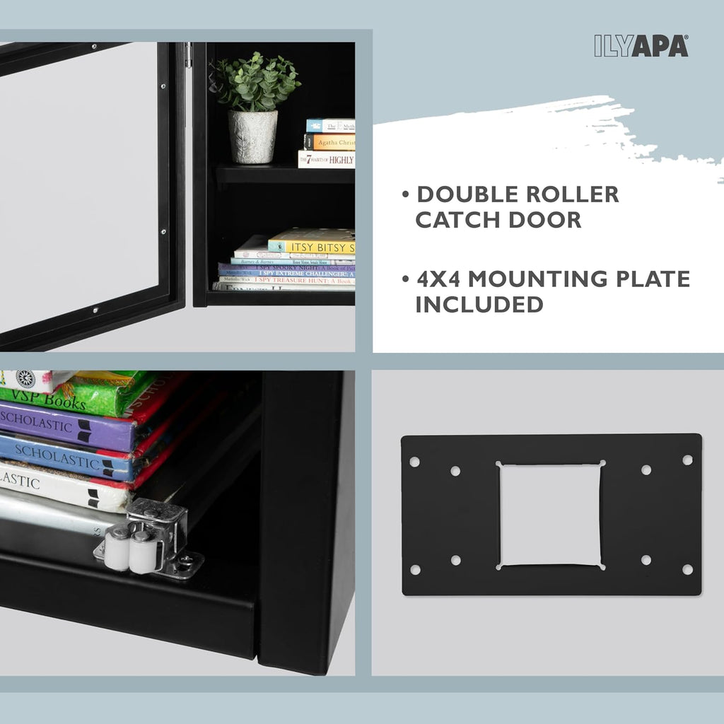Ilyapa Outdoor Library Book Box with 4x4 Post Mount & Heavy-Duty Metal Mailbox Post - Black Steel Free Literature Exchange Kit for Outside - Community Book Sharing System