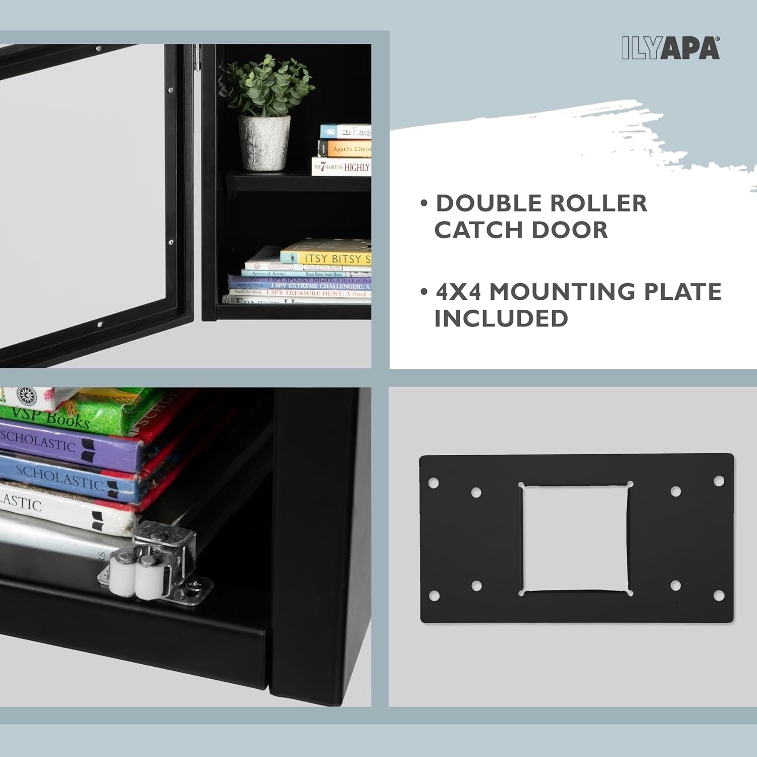 Ilyapa Outdoor Library Book Box with 4x4 Post Mount & Heavy-Duty Metal Mailbox Post - Black Steel Free Literature Exchange Kit for Outside - Community Book Sharing System