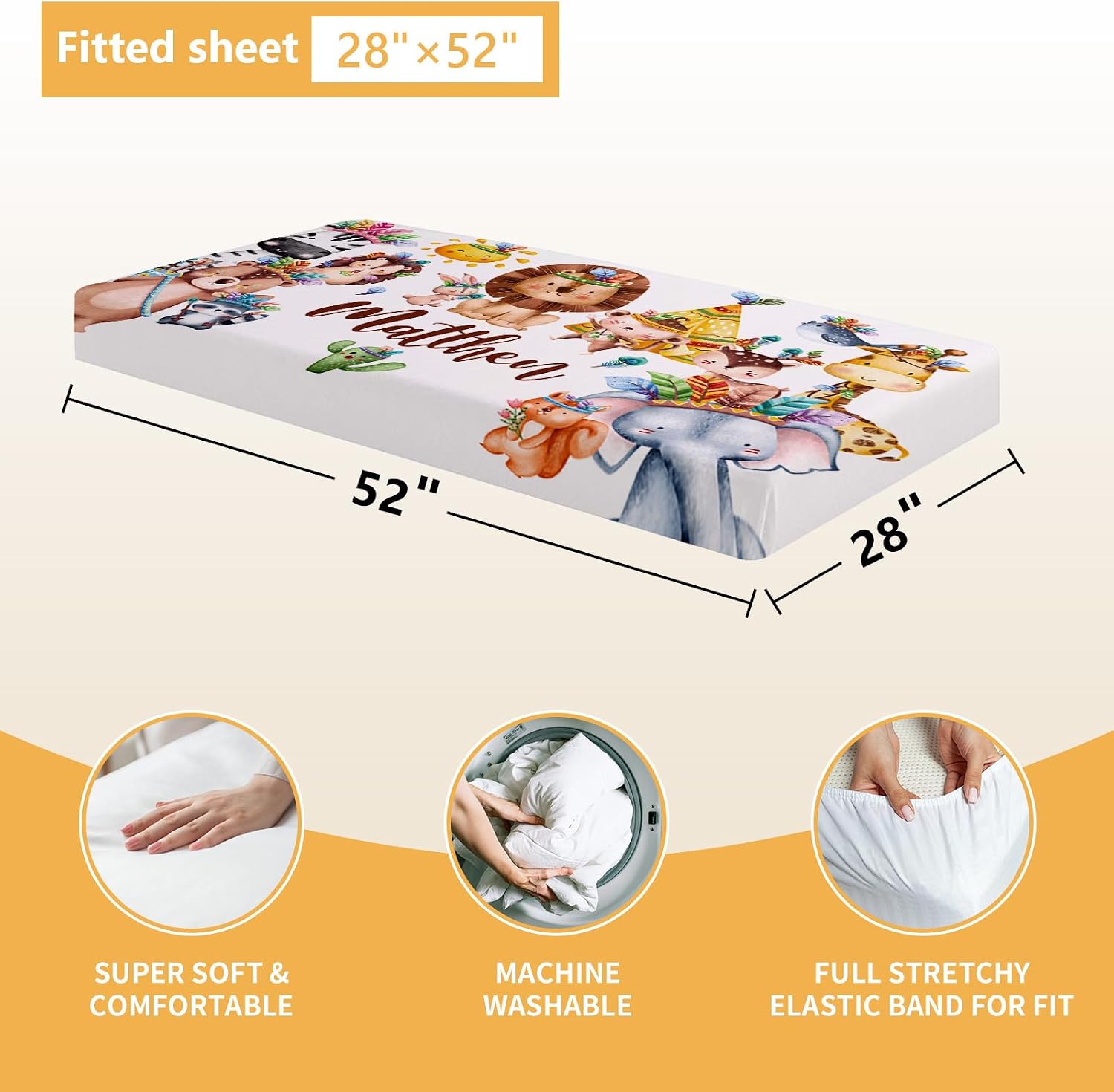 Terwex Custom Crib Bedding Set, 5 Pcs Customized Baby Crib Set with Name, Double Layer Baby Bedding Set for Girls Boys, Personalized for Nursery Infants Toddlers, Cute Animals