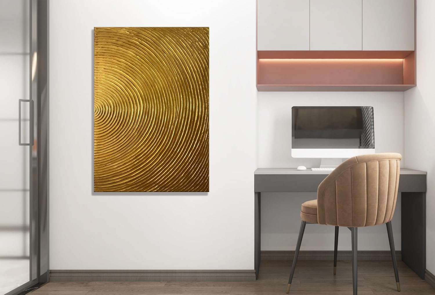 Slyart Handmade Modern Abstract Painting 3D Heavy Texture Canvas Wall Art 28x40 Inches Minimalism Gold Artwork Large Vertical Painting on Canvas for Living Room Bedroom Wall Decor