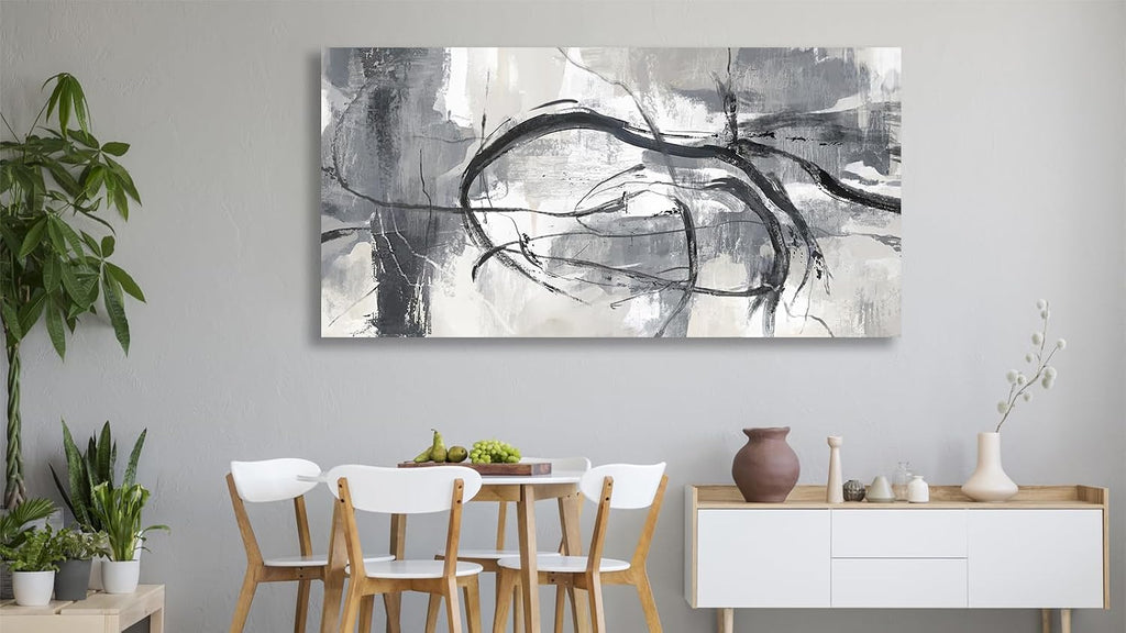 Shoci Large Abstract Wall Art - Black Gray White Canvas Picture for Living Room Modern Ink Lines Painting Print Decor Contemporary Artwork Wall Art for Bedroom Kitchen Home Office Decoration 29' X 58'