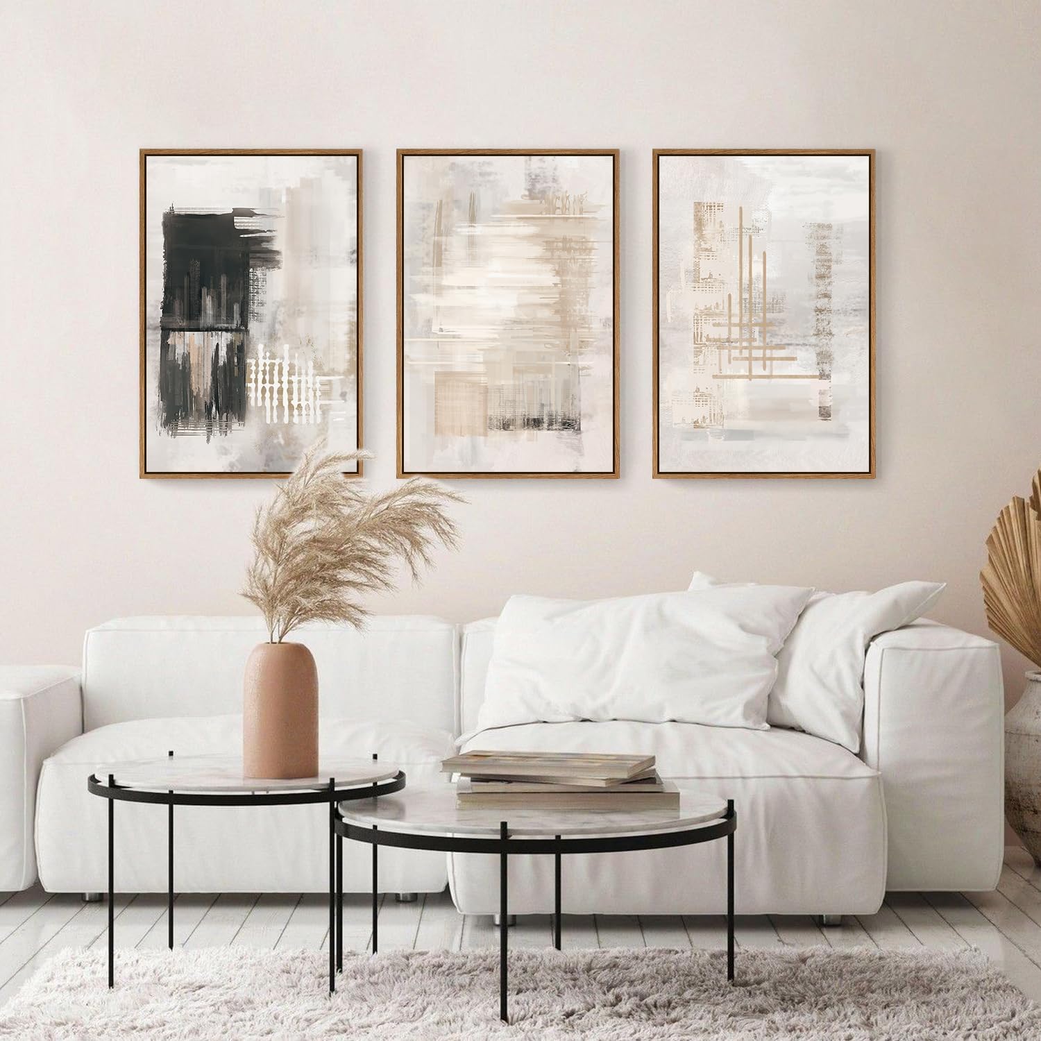 HPINUB Modern Abstract Canvas Art Prints, Black and White, 24'x36', 3-Pack, Neutral, Bedroom, Living Room, Office, Bathroom, Dining Room
