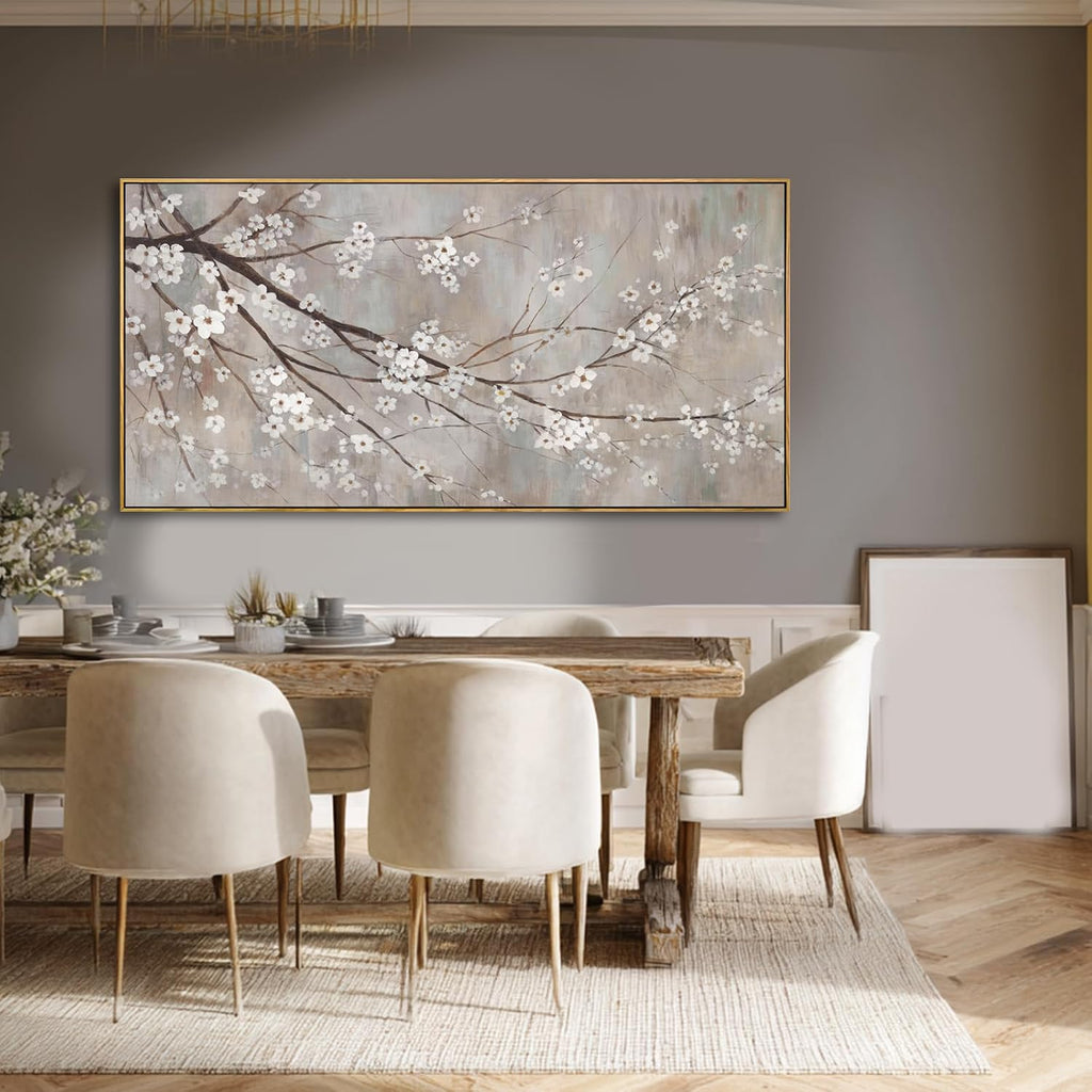 Flowers Wall Art Grey Pictures Wall Painting Large Framed Canvas Art Landscape Artwork for Dining Room Home 29'x 58' Ready to Hang