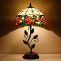 Tiffany Lamp Rose Flower Style Stained Glass Table Lamp Desk Bedside Reading Light 12X12X19 Inches with Metal Leaf Base Decor Bedroom Living Room