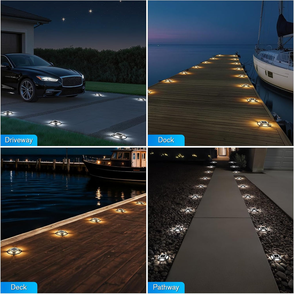 VOLISUN Solar Driveway Lights Dock Deck Lights 16 Pack,2 Colors in 1 Led IP67 Waterproof Outdoor Warning Step Lights for Driveway Sidewalk Pathway (White/Warm White)