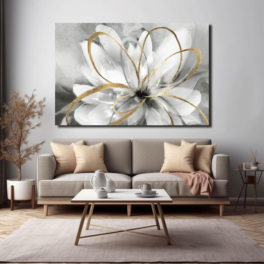 SOUGUAN Botanical Art Posters Gold Flower Wall Decoration Contemporary Wall Art for Living Room Large Size 32'x48' Photo for Dining Room Wall