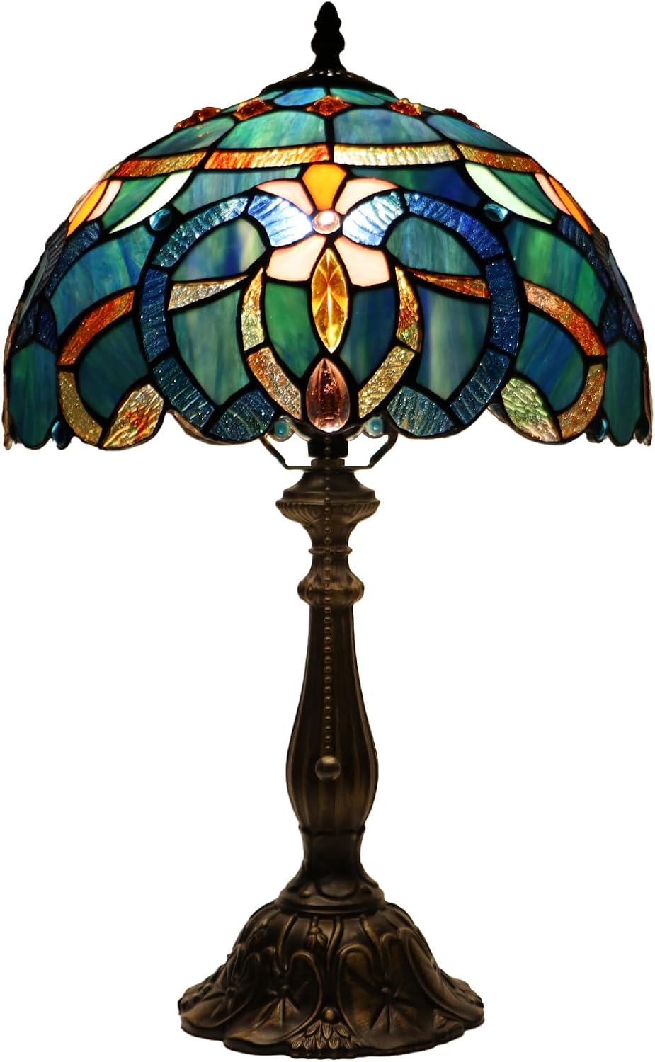 Tiffany Lamp Table Lamp Bedside Reading Light W12H19 Inches (Blue Baroque Style)