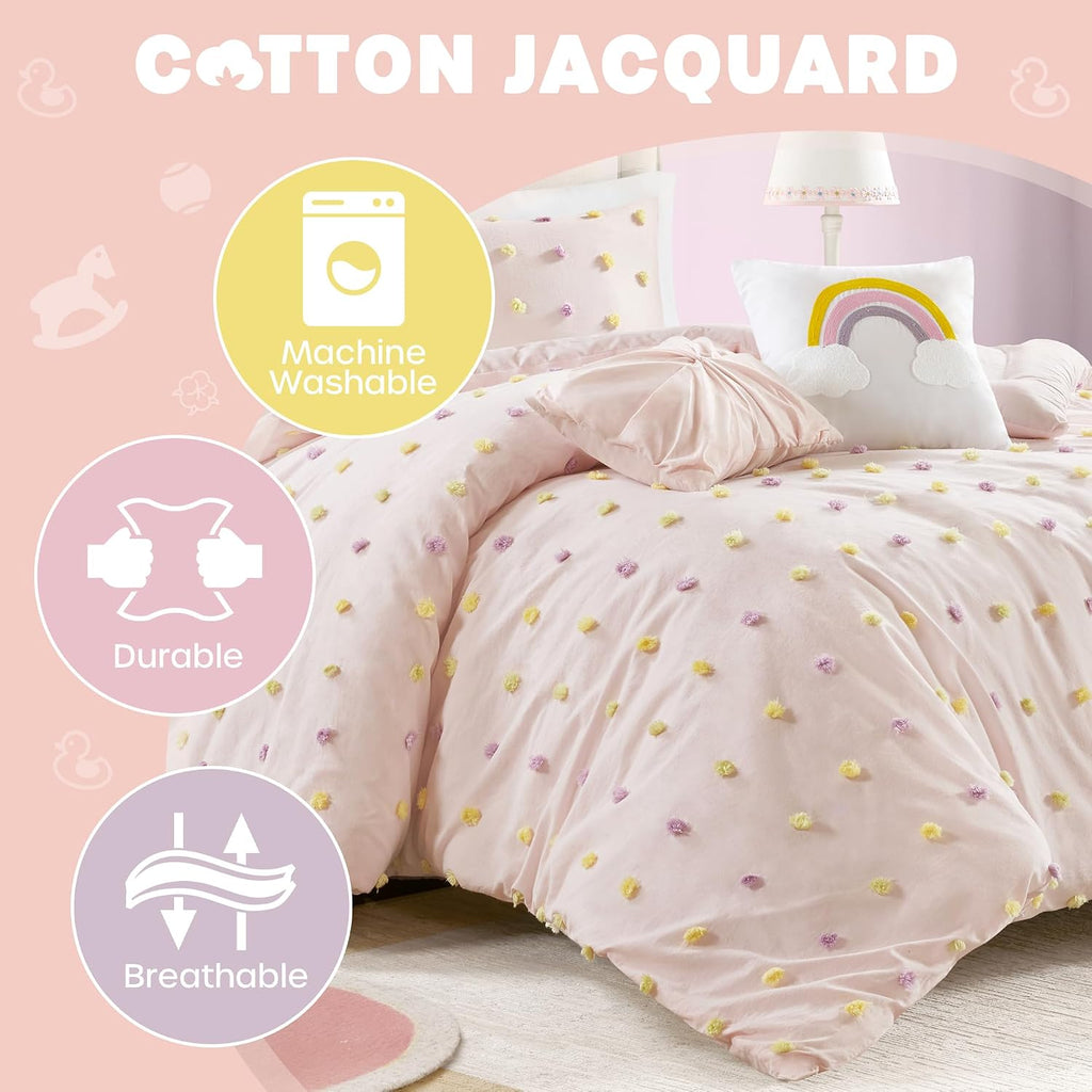 Intelligent Design Callie Girls Full/Queen Comforter Set, Pink 5-Piece Kids Bedding, 100% Cotton Tufted Pom Pom Tufted Jacquard, All Season Down Alternative, Cozy Shabby Chic Bedroom Décor