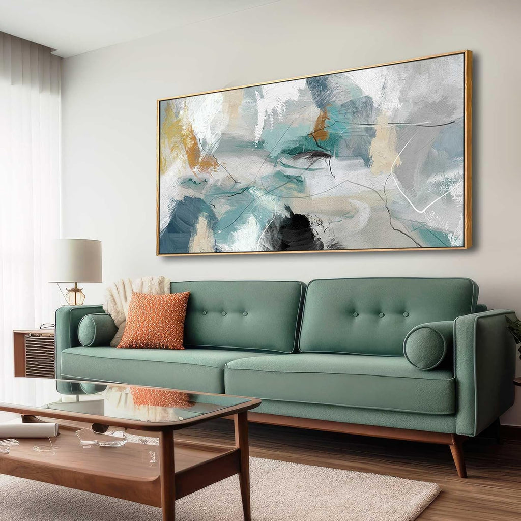 Wall Art Living Room Decorations 24'x48' Teal Wall Art Abstract Paintings Modern Framed Art Room Decor for Bedroom Kitchen Office