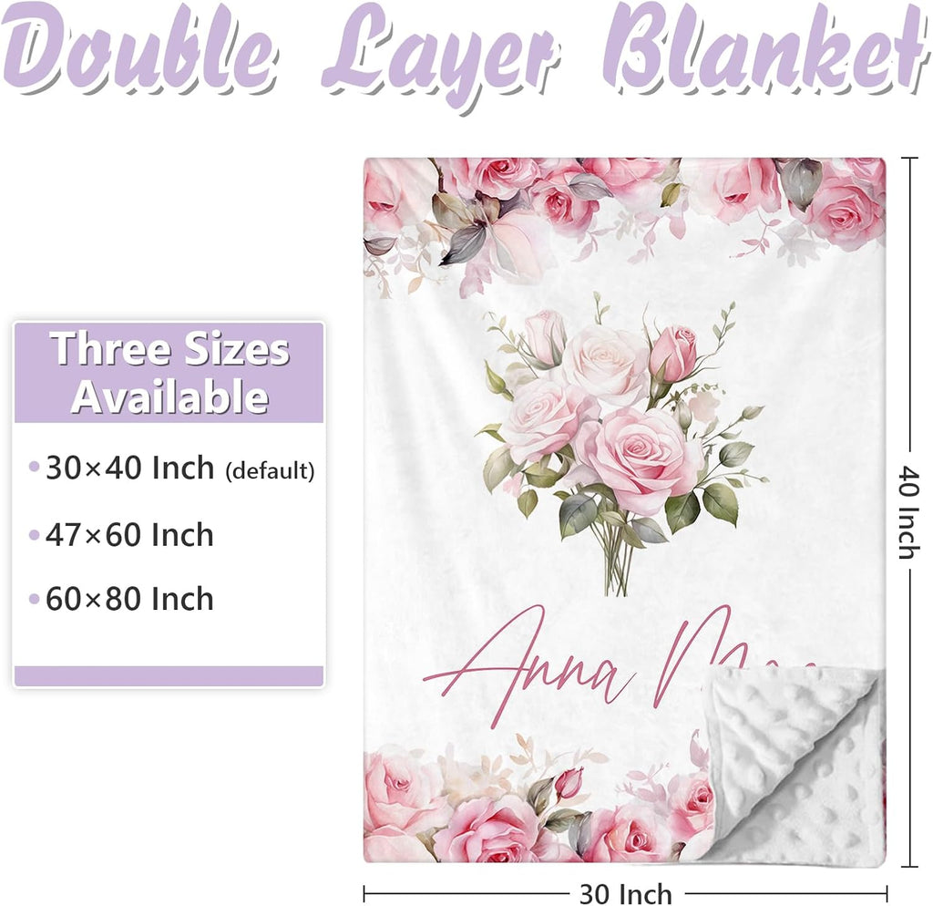 Custom Baby Crib Bedding Set, 5 PCS Personalized Name Baby Crib Sets for Girls Boys, Pink Flower Theme Nursery Bedding Sets for Infant Toddler, Double Layer Flannel Bed Set Customized Gifts
