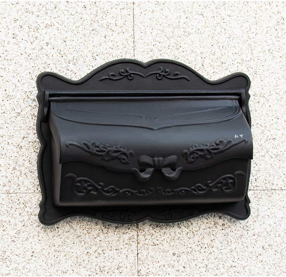 Letterboxes Mailbox Retro Cast Aluminum Villa Postbox Wall Mounted Outdoor Rain Thickened Lockable Letter Box (Black) (Black)