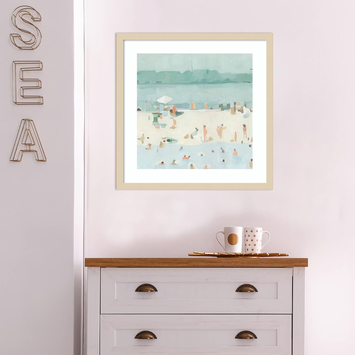 Amanti Art Framed Wall Art Print 21x21 Sea Glass Sandbar I by Emma Scarvey, Abstract Wall Art, Coastal Decor, Medium Poster Painting Artwork for Living Room, Bedroom, Bathroom, Kitchen, Office or