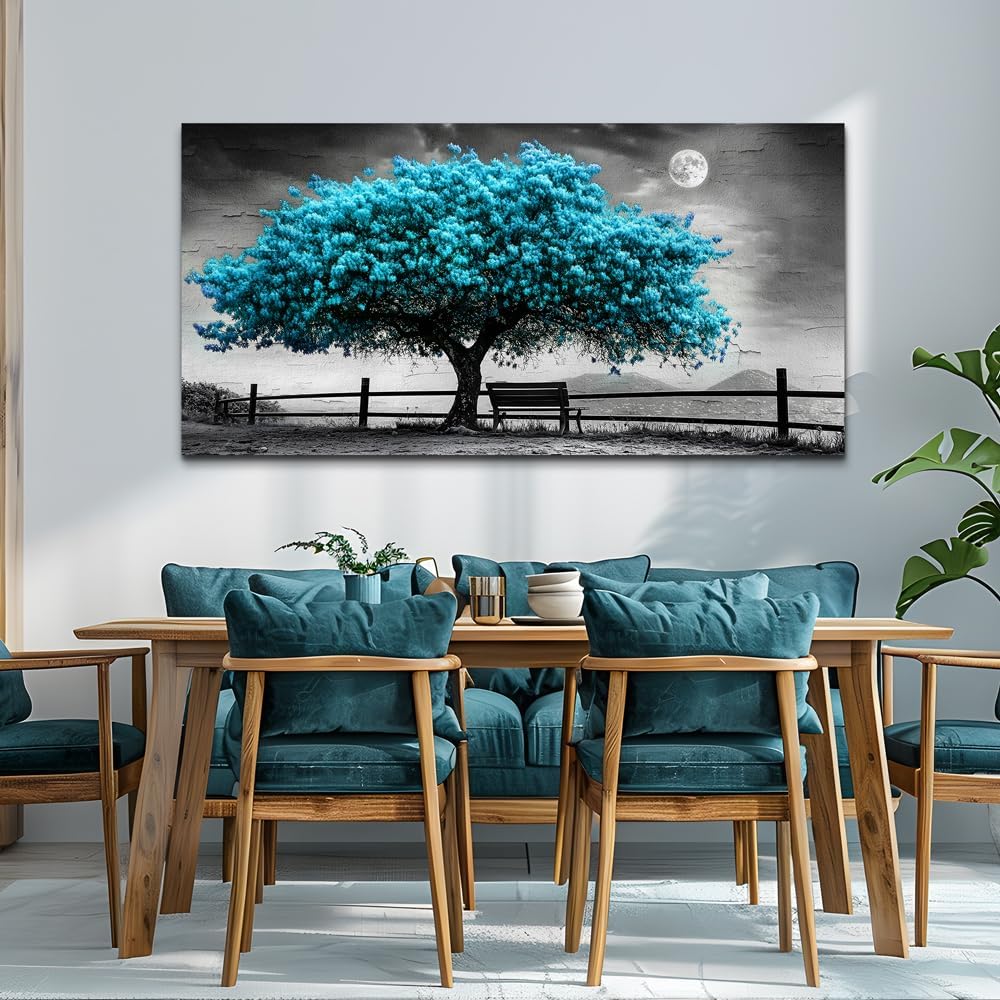 KELIYUAN Canvas Blue Tree Painting Wall Art Home Decoration Large Size Black And White Suitable For Living Room Office Bedroom Wall Decoration Printed Painting Modern Can Be Hung Directly 30x60 In