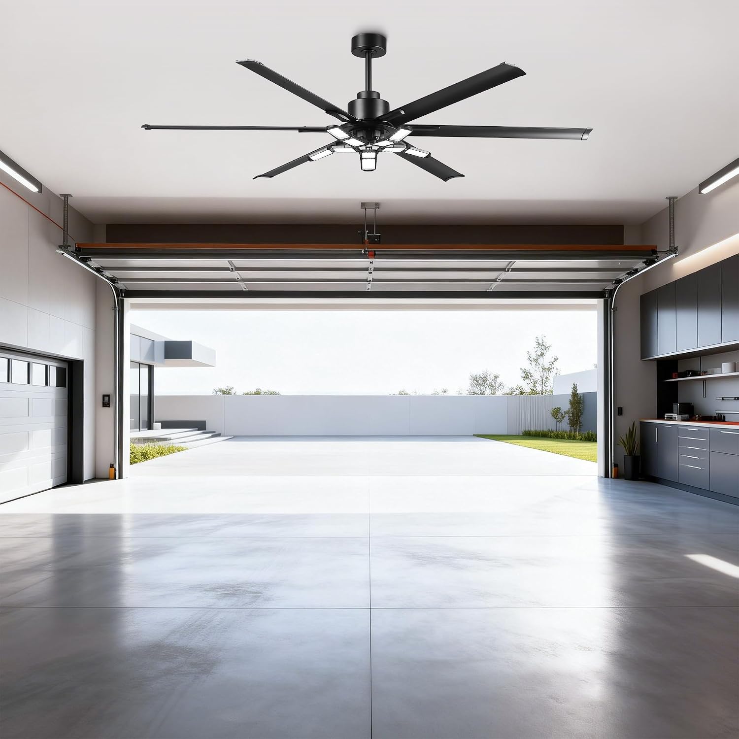 72 Inch Large Ceiling Fan with Lights and Remote, Industrial High CFM Ceiling Fans for Shop Garage Barn, 6609LM Super Bright LED, 6 Aluminum Blades, Reversible Quiet DC Motor, Matte Black
