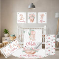 Terwex Custom Baby Crib Bedding Set - 5 Pcs Personalized Name Baby Crib Set with Double Layer Blanket - Soft Tulip Bunny Nursery Bedding Set for Girls Boys - Customized Gifts for Infants Toddlers