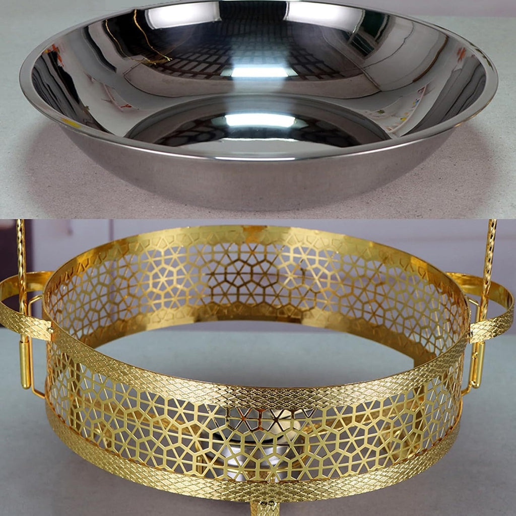 IESUTA Stainless Steel Buffet Tray Set - Round Hanging Lid Meal Stove Buffet Equipment, with Hanging Lid Self Food Warmer, Includes Food Tray, Water Tray, Fuel Rack(Size:4.5L,Color:Gold)