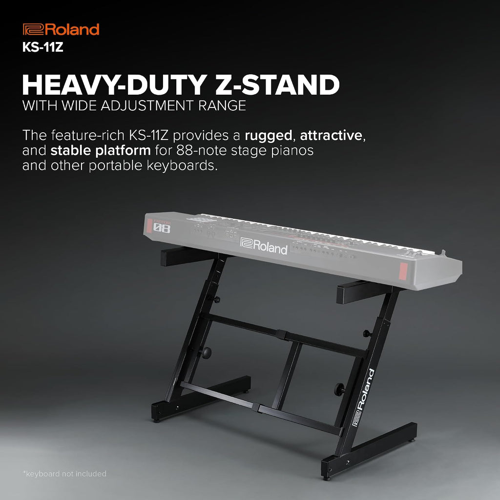 Roland KS-11Z Keyboard Stand | Heavy-Duty Z-Stand with Wide Adjustment Range for 88-Note Stage Pianos & Other Keyboards | Foldable Padded Support Arms | Easy Transport & Storage