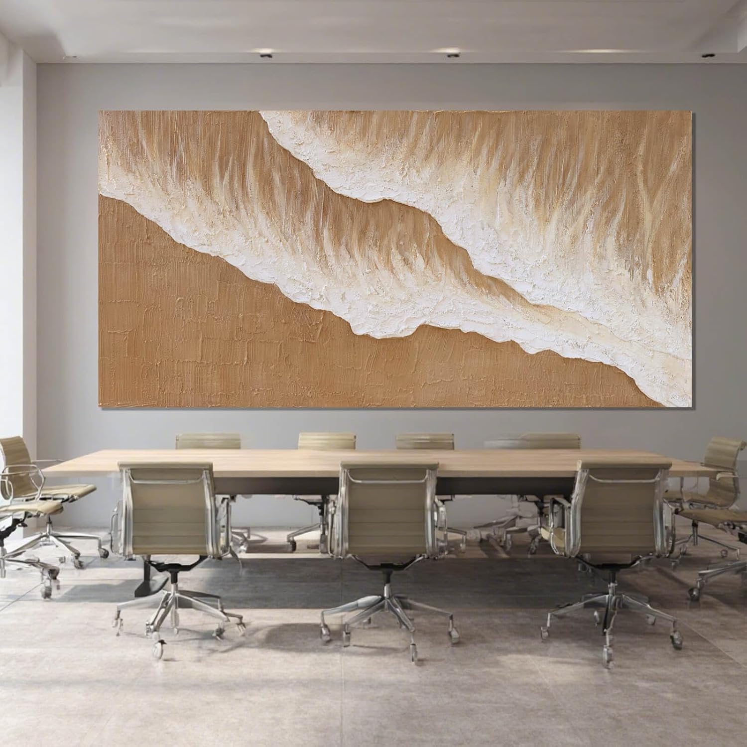ZENPEE Large Abstract Wall Art, Brown Modern Wall Decor, Beach Canvas Wall Art for Living Room or Office, Room Posters, 29' x 58'