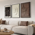 3D Textured Framed Abstract Wall Art, 3 Piece Modern Paintings Artwork for Walls, Black White Brown Geometric Sandstone Texture Pictures for Living Room Dining Room Bedroom Office Wall Decor 16x24 In