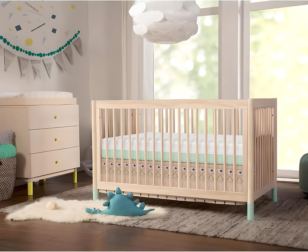 Dourxi Crib Mattress, Dual Sided Comfort Memory Foam Toddler Bed Mattress, Triple-Layer Breathable Premium Baby Mattress for Infant and Toddler w/Removable Outer Cover - White&Green