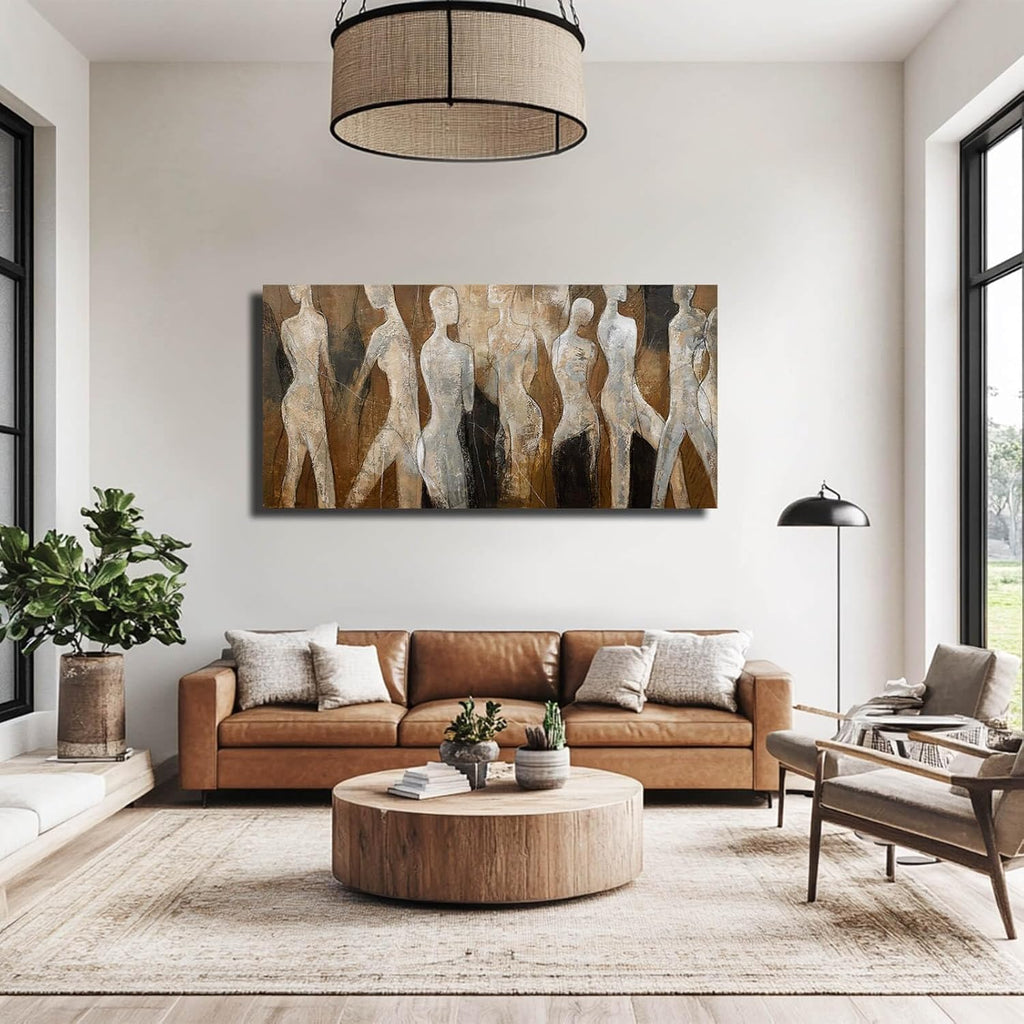 CHUDANHAO Graffiti Line Artwork Brown Picture Wall Decor Black Abstract Wall Art for Living Room Hotel Office Wall Hanging Decor 29'x58' Large Size
