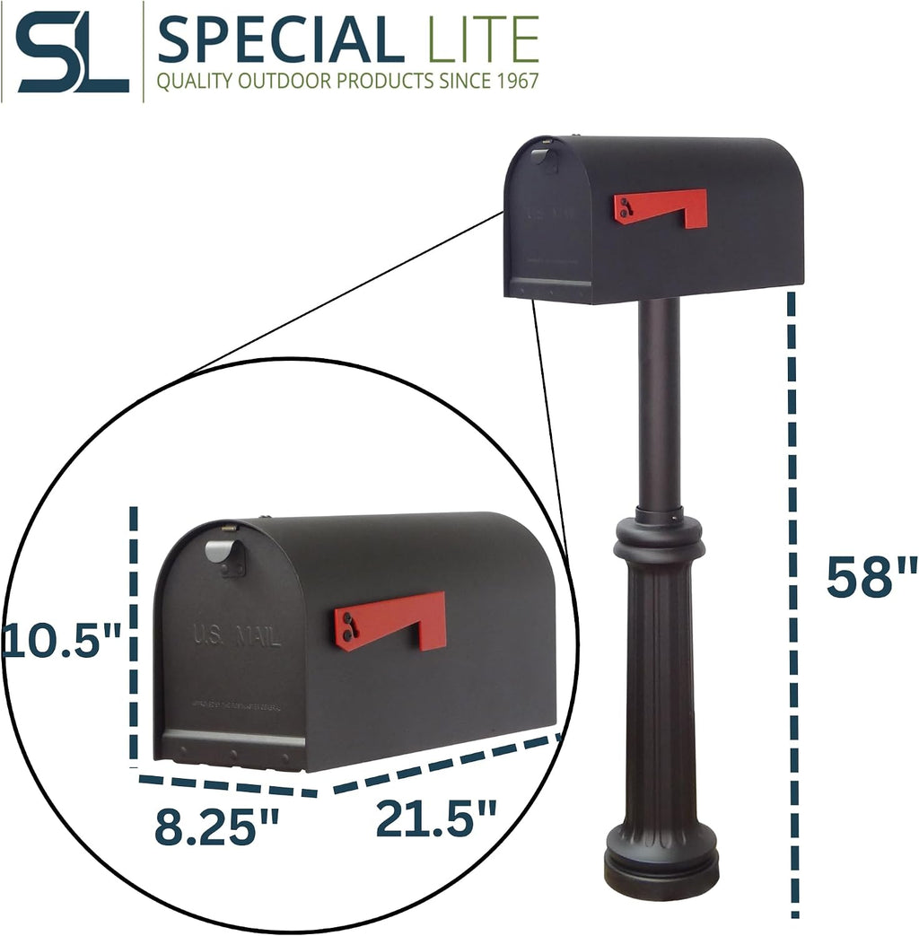 Special Lite Titan Steel Curbside Mailbox with Bradford Post - Black Aluminum Mailbox with Direct Burial Post - SCH1016S-SPK590-BLK
