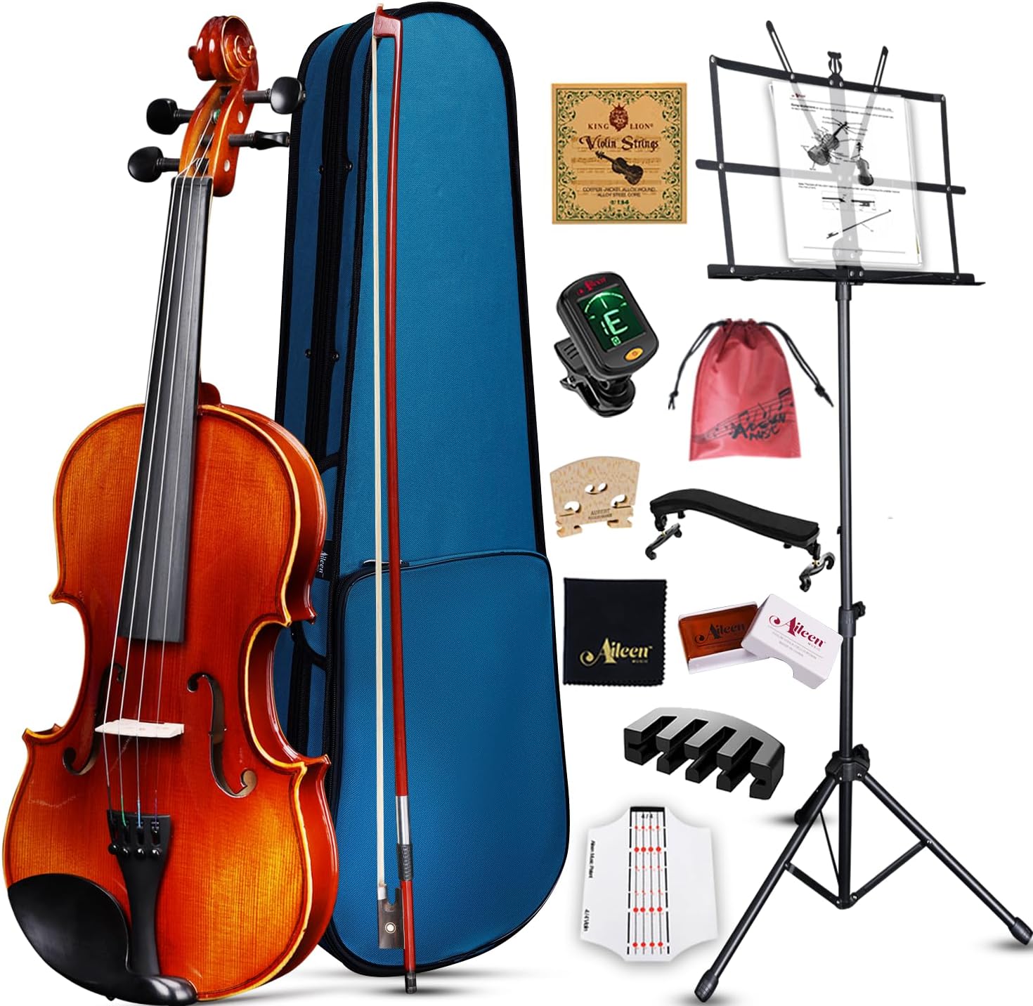 Aileen Solid Wood Violin 4/4 Full Size for Adults Beginners, Fiddle Set for Kids Students Starters Age 12+