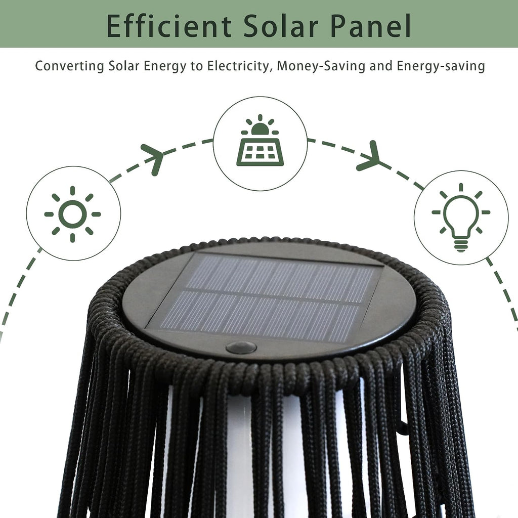 TRIROCKS Outdoor Floor Lamp 2 Piece Solar Powered Lantern Wicker Solar Patio Lamp with Olifen Rope Waterproof Rattan Outside Solar Deck Light for Patio Garden Lawn Yard (Black)
