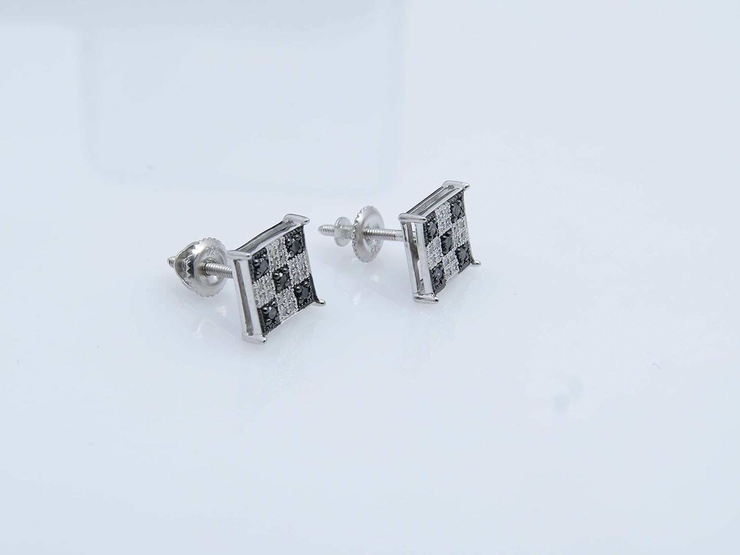 Dazzlingrock Collection 0.25 Carat (ctw) Black & White Round Diamond 7.5mm Square Micro Pave Hip Hop Iced Out Studs, Screw Back, Unisex Design Ladies, Mens Real Diamond Earrings