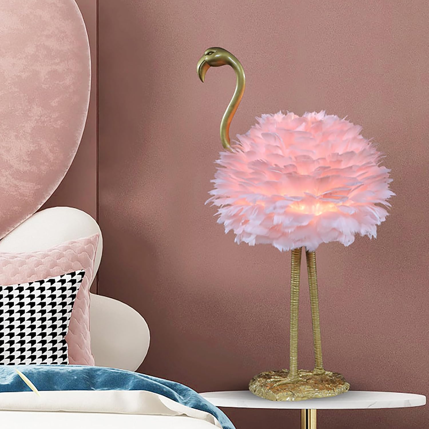 Feather Table Lamp,Flamingo Light Flamingo Lamp,Modern Bedside Lamp Plug in,Large Led Desk Lamp,Decorative Nightstand Lamp Night Light for Bedrooms Living Room Girls Room Decor
