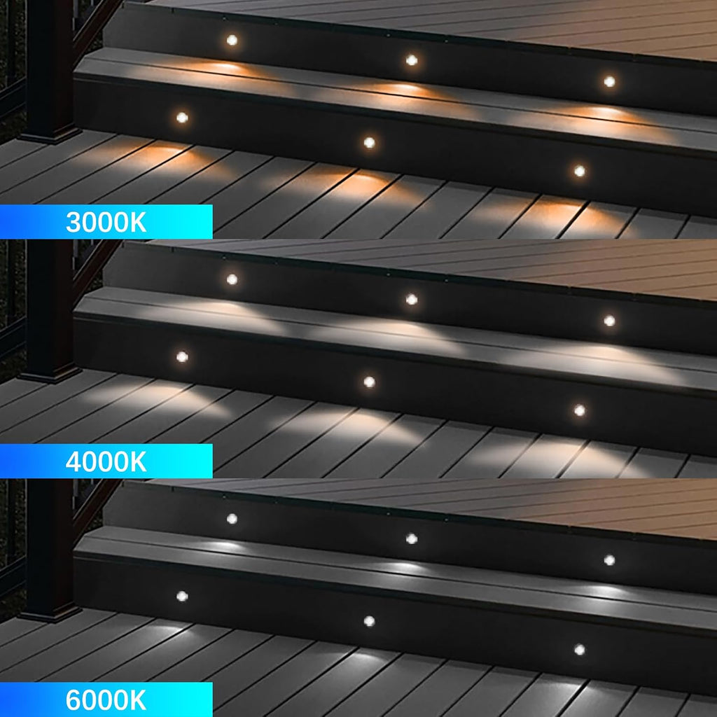 LED Outdoor Deck Lights, Φ30mm 3CCT Low Voltage 12V, 16 Pack Black IP65 Waterproof, Electric Wired Mini Recessed Under Landscape Lighting for Yard Stair Step Floor Riser
