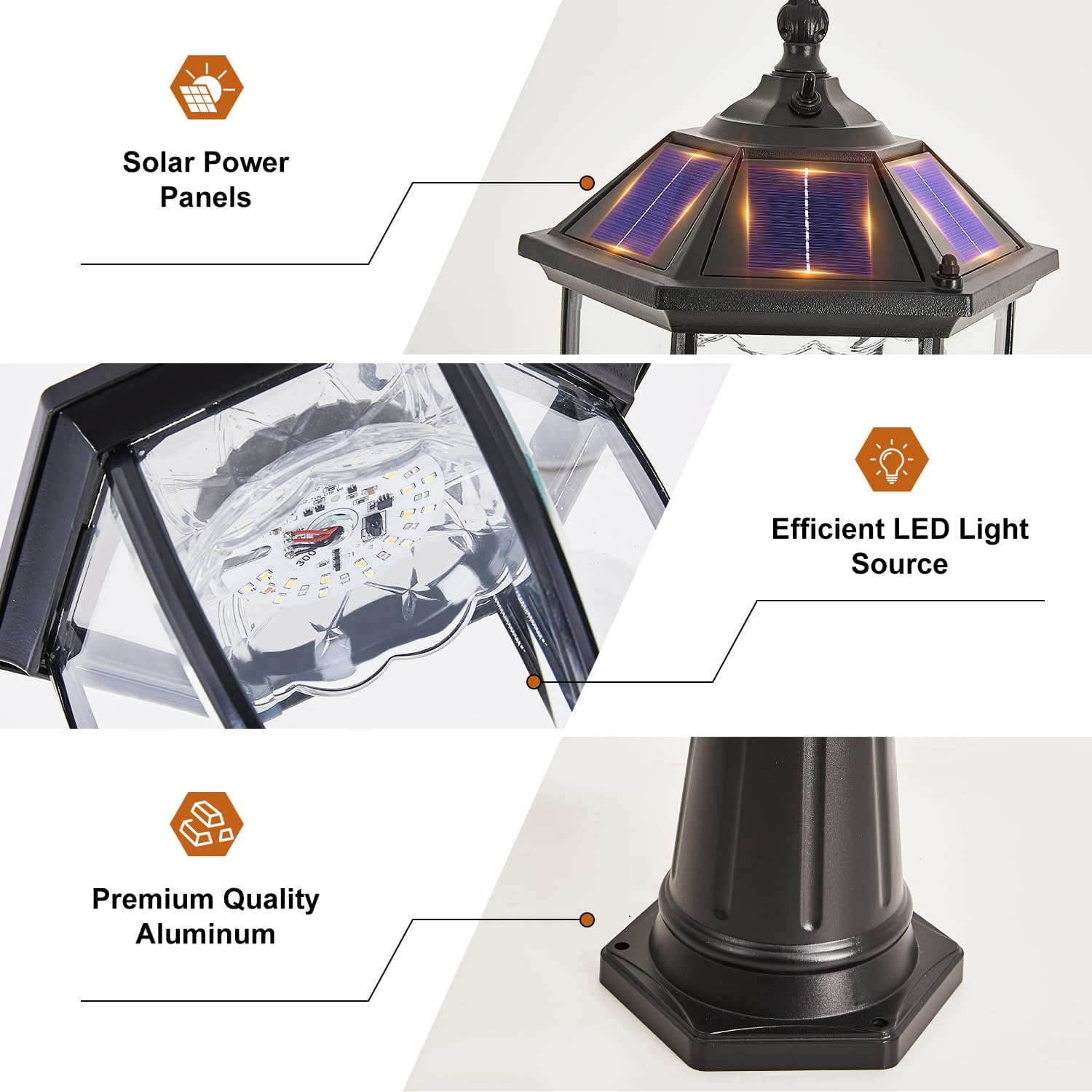 Outdoor Solar Lamp Post Lights with Waterproof, Dusk to Dawn Sensor Oil-Rubbed Black Street Lights with Toggle Switch, Aluminum Solar Powered Pole Lamps for Garden, Pathway, Driveway