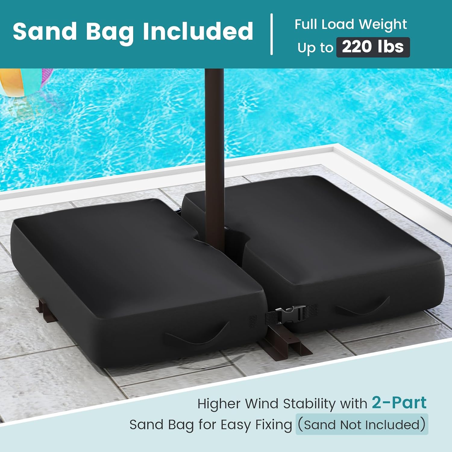 Tangkula 10FT Offset Patio Umbrella with Base Included, Outdoor Cantilever Umbrella with 40 Solar LED Lights, Tilt Adjustment, Crank Handle, Vented Top, Sand Bags for Pool Yard Deck (Turquoise)