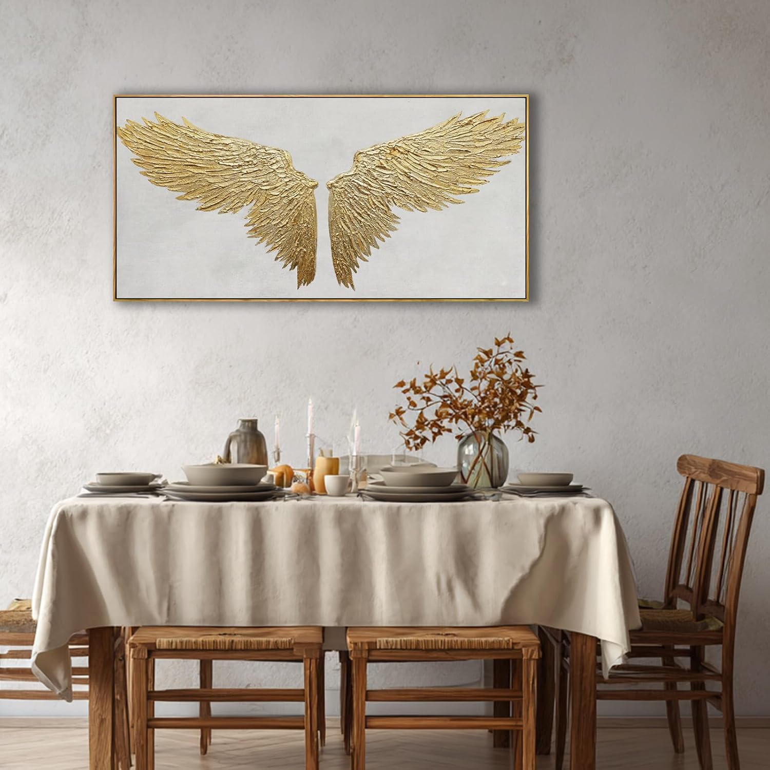 White and Gold Wall Decor Framed Modern Abstract Wall Art Bird Canvas Prints Paintings Neutral Wall Art for Bedroom Office Kitchen 20'x 40'