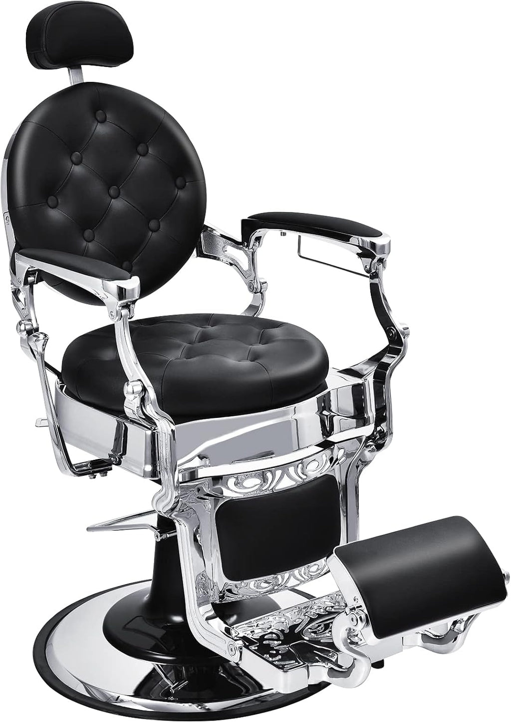 Giantex Vintage Barber Salon Chair, 360 Swivel Reclining, Heavy Duty Hydraulic Pump, Height Adjustable, Rotated Footrest, Makeup Hair Salon Chairs for Hair Stylist (Black)