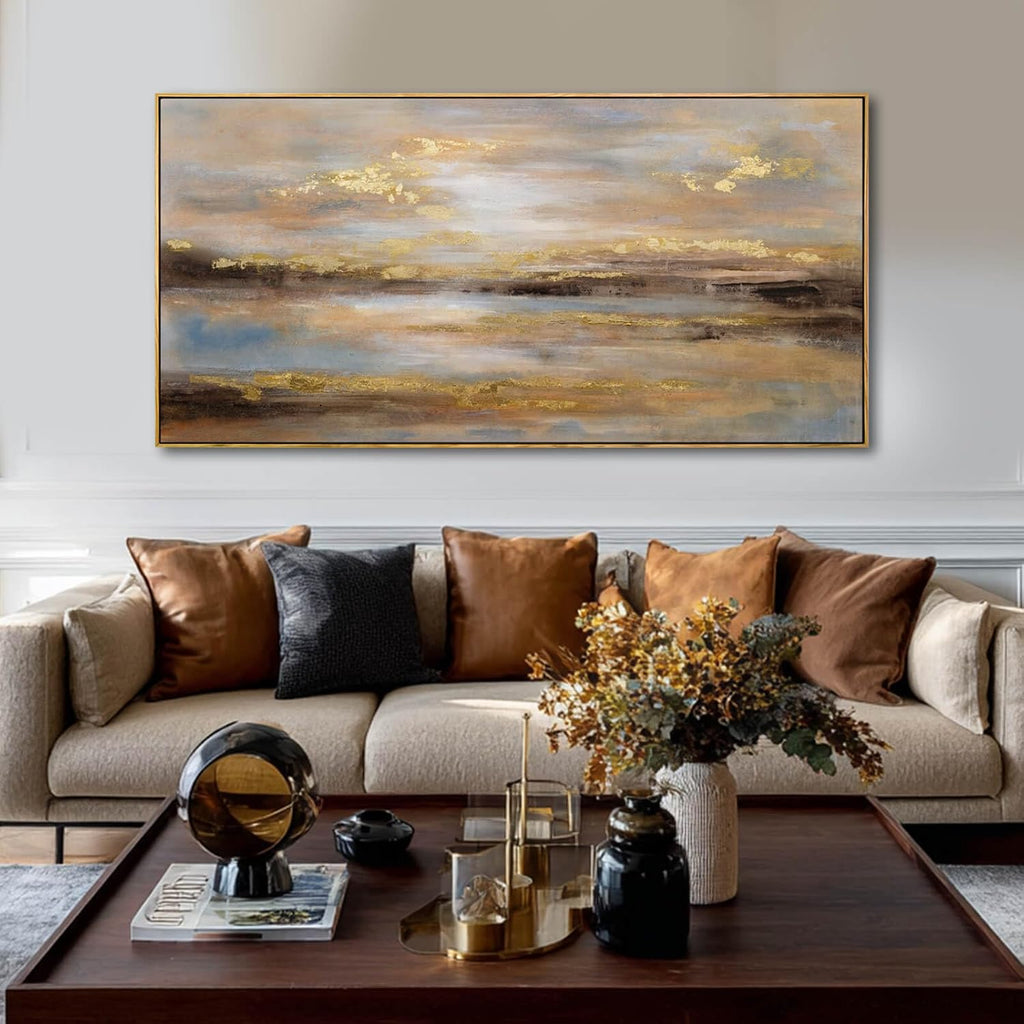 Gold Abstract Wall Art Decor Neutral Canvas Pictures Wooden Framed Wall Decor Colorful Art Prints for Living Room Dining Room Bedroom 24x48 Inch