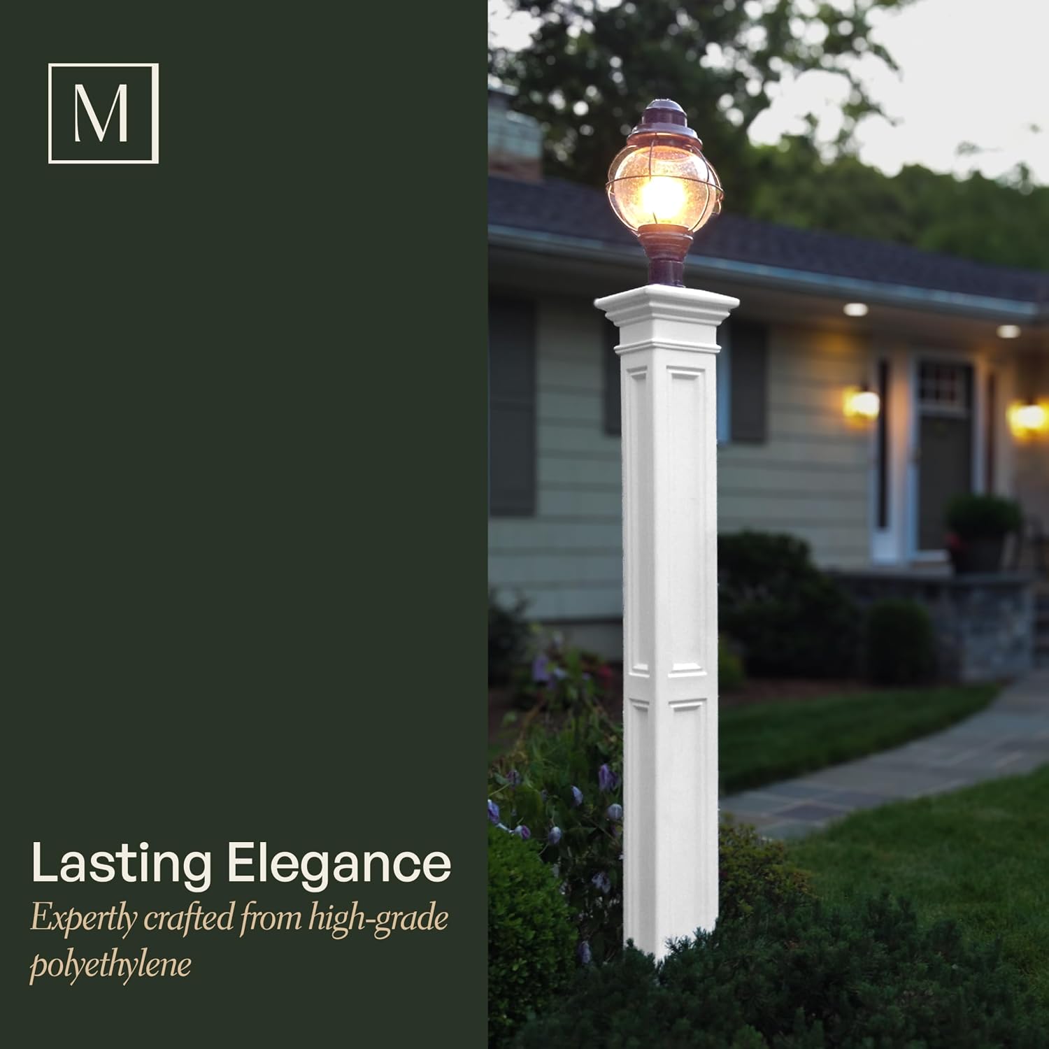 Mayne Liberty Heavy Duty Outdoor Lamp Post with Mount - Easy Install for Porch & Patio Lights, Weather & Fade Resistant, Shock Resistant, Long Lasting Outdoor Lighting Fixtures, White