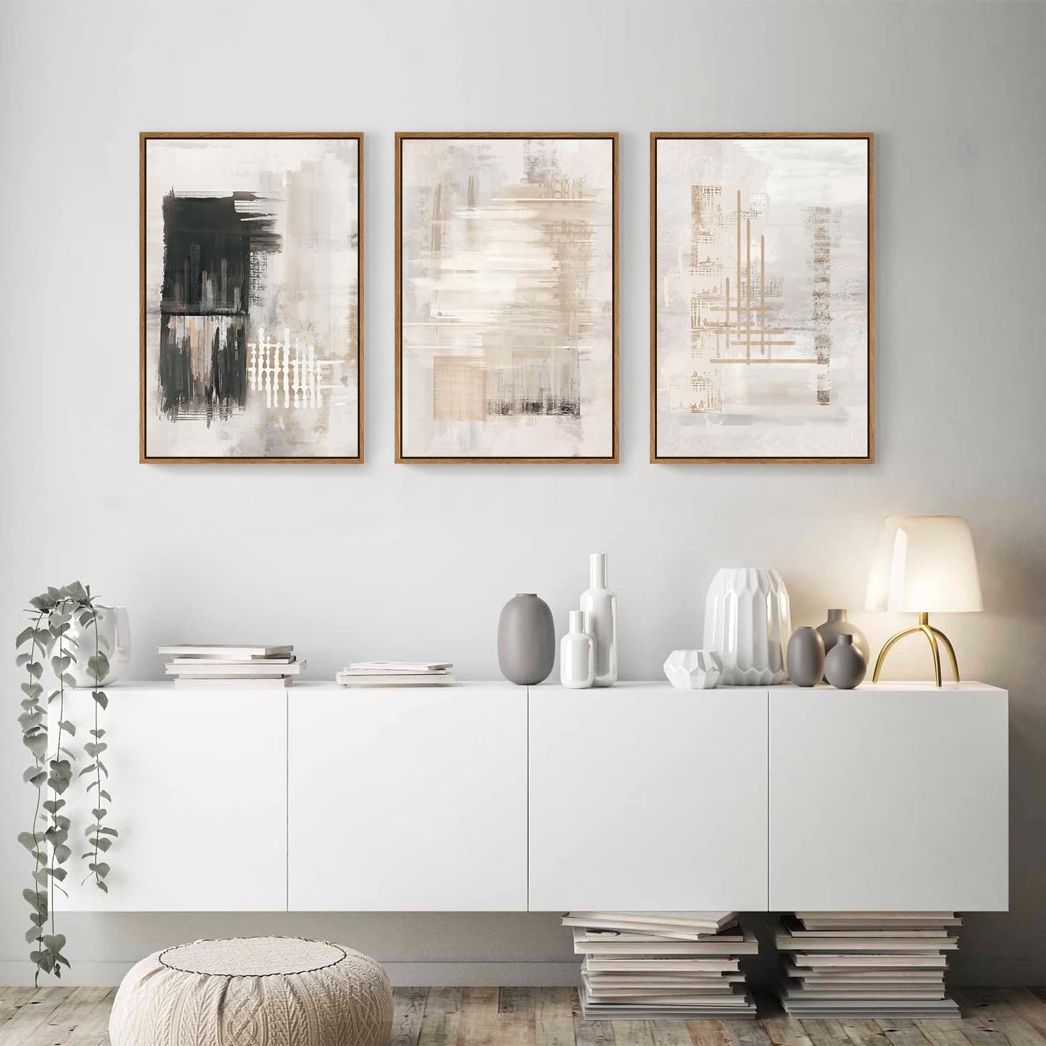 HPINUB Modern Abstract Canvas Art Prints, Black and White, 24'x36', 3-Pack, Neutral, Bedroom, Living Room, Office, Bathroom, Dining Room