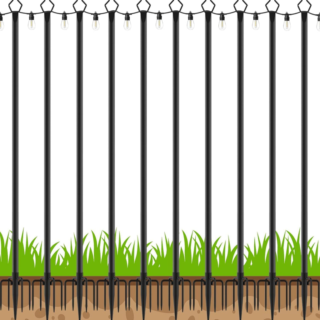 AHRLHR 10 Pack String Light Poles,Poles for Outdoor String lights10 Ft Metal Poles with Fork for Outdoor String Lights,Outdoor Light Poles with Fork,Patio,Deck,Backyard