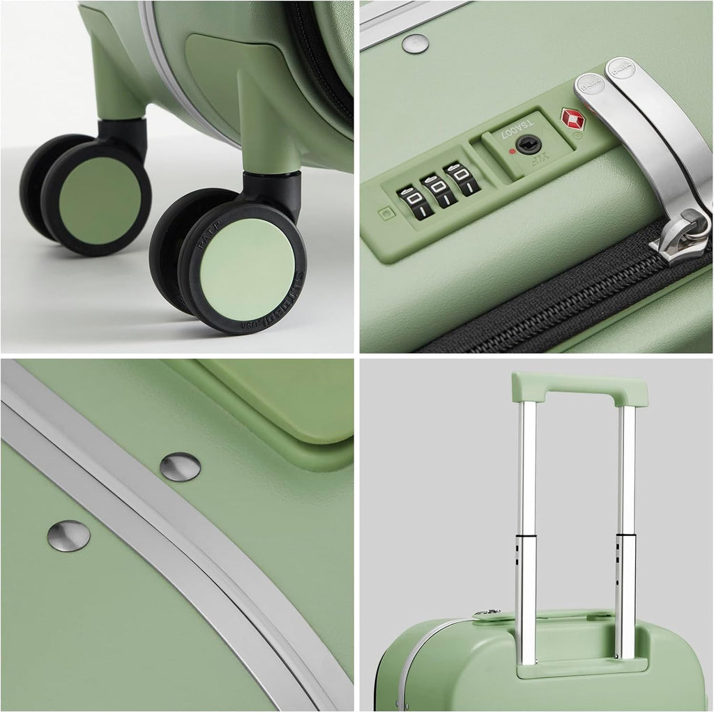 mixi Luggage Suitcase with Spinner Wheels, 24'' Checked Travel Luggage Aluminum Frame PC Hardside with TSA Lock & Cover - Avocado Green