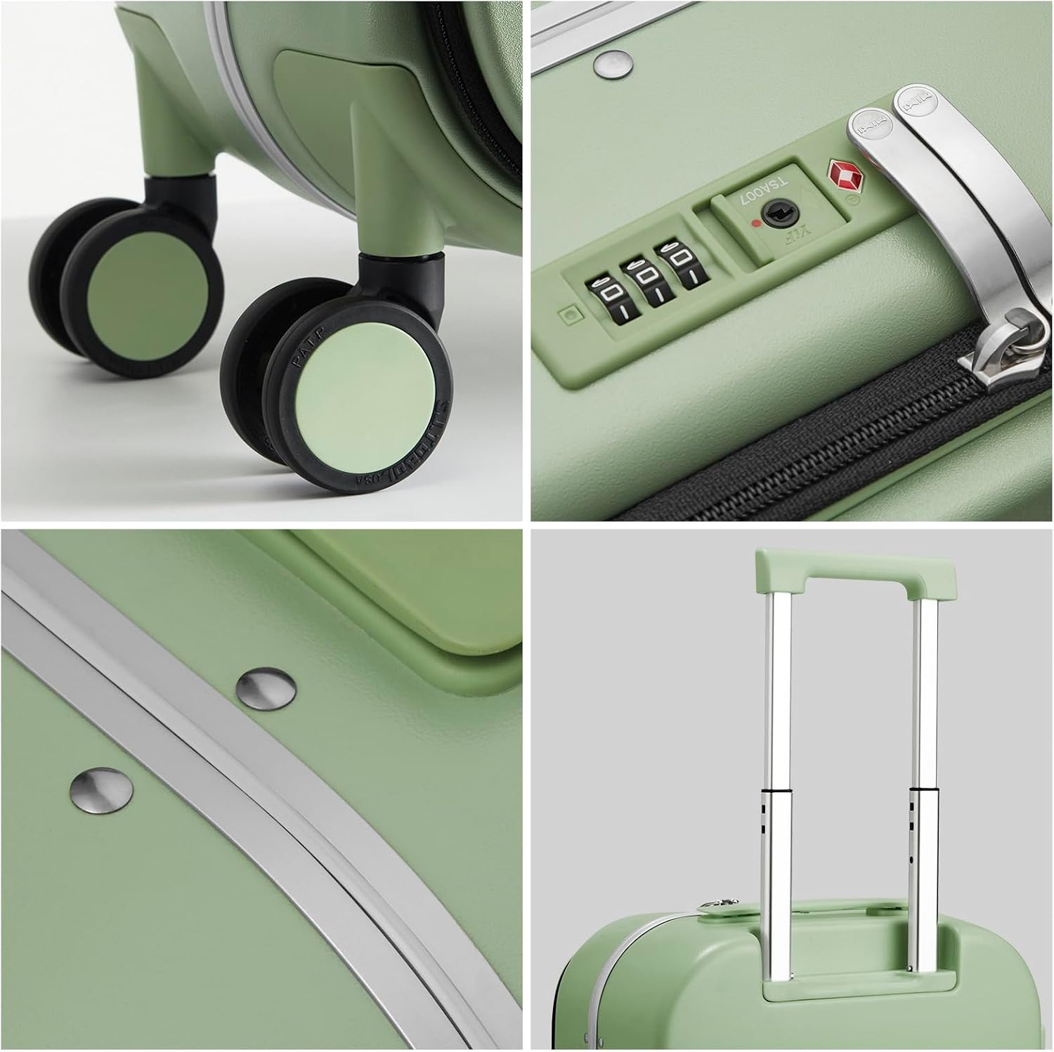 mixi Luggage Suitcase with Spinner Wheels, 24'' Checked Travel Luggage Aluminum Frame PC Hardside with TSA Lock & Cover - Avocado Green