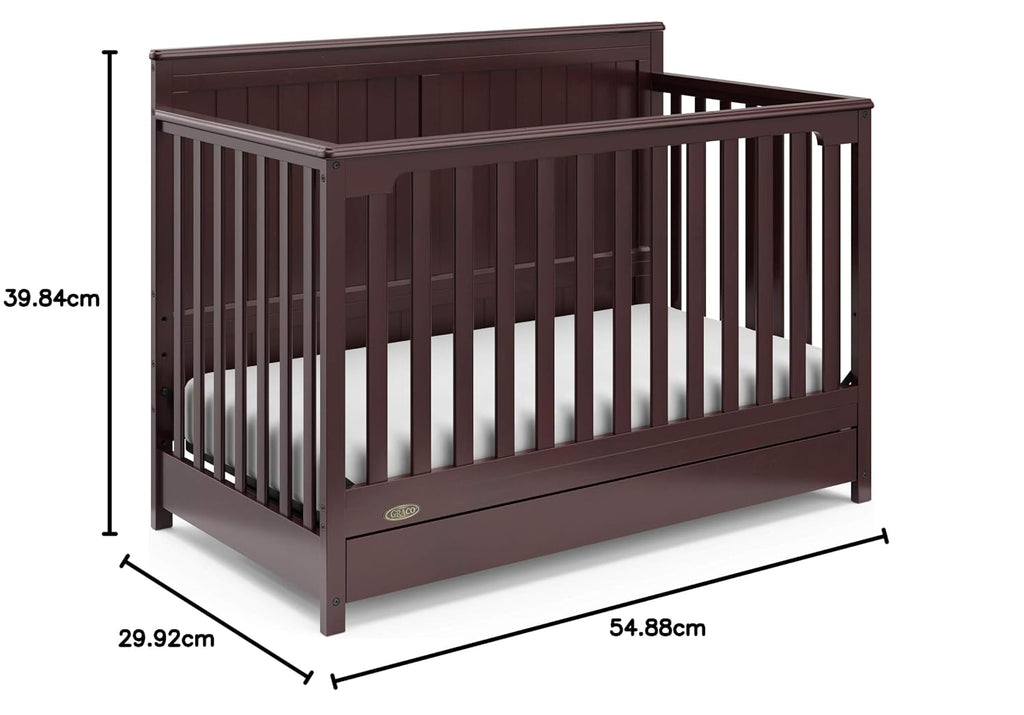 Graco Hadley 5-in-1 Convertible Crib with Drawer – GREENGUARD Gold Certified, Fits Standard Crib Mattress, Converts to Toddler Bed, Daybed and Full Bed, 4 Adjustable Mattress Heights (Espresso)