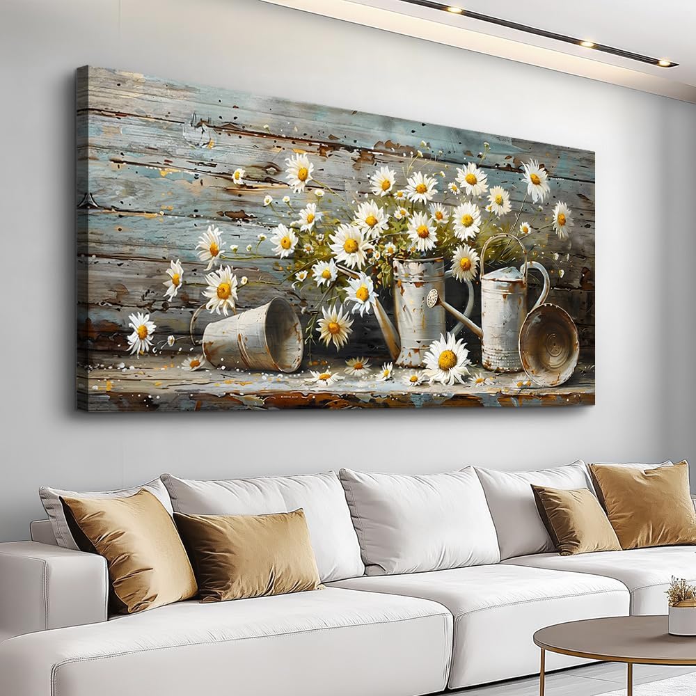 QIYILEXWART Canvas Wall Art For Living Room Large Wall Decor For Kitchen Bedroom Decorations Daisy Rustic Landscape Pictures Farmhouse Painting Artwork Room Wall Mural Aesthetic Home Decor 30x60 In