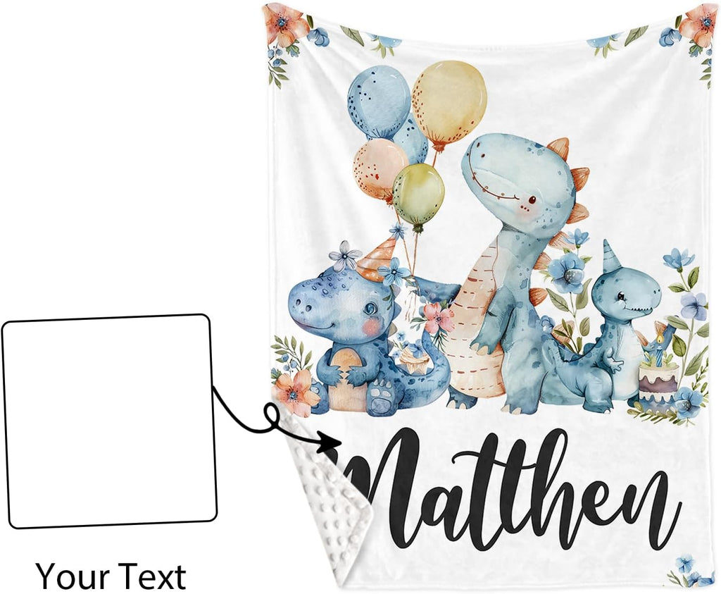 Personalized Crib Bedding Set for Baby Boys Girls, Custom Name Baby Crib Sets 5-Pcs - Toddler Double Layer Blanket Fitted Sheet Changing Pad Cover Rug Wall Art Set, Dinosaur Theme Nursery Décor
