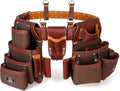 ABRIX Heavy Duty Tool Belt – 4MM Genuine Leather & Ballistic Nylon, Brass Buckle & Rivets, EVA Sheet Reinforced Lining, Foam Padded Comfort Framing Rig & Carpenter Tool Belt with Suspender | 28 Pocket