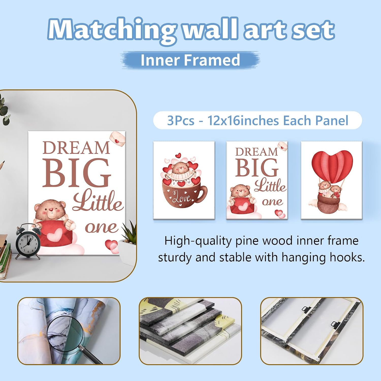 KAINSY Custom Crib Bedding Set 5 Piece for Girls Boys – Personalized Heart Bear Theme, Newborn Sleep Set, Nursery Decor, Toddler Room Essentials, Infant Sleep, Baby Room Accessories, Baby Gift